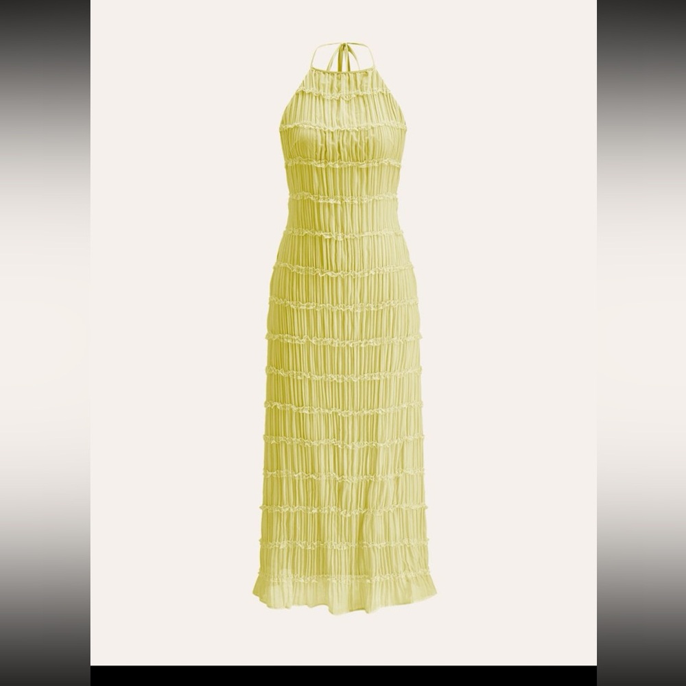 Commense One-Shoulder Yellow Textured Maxi Dress